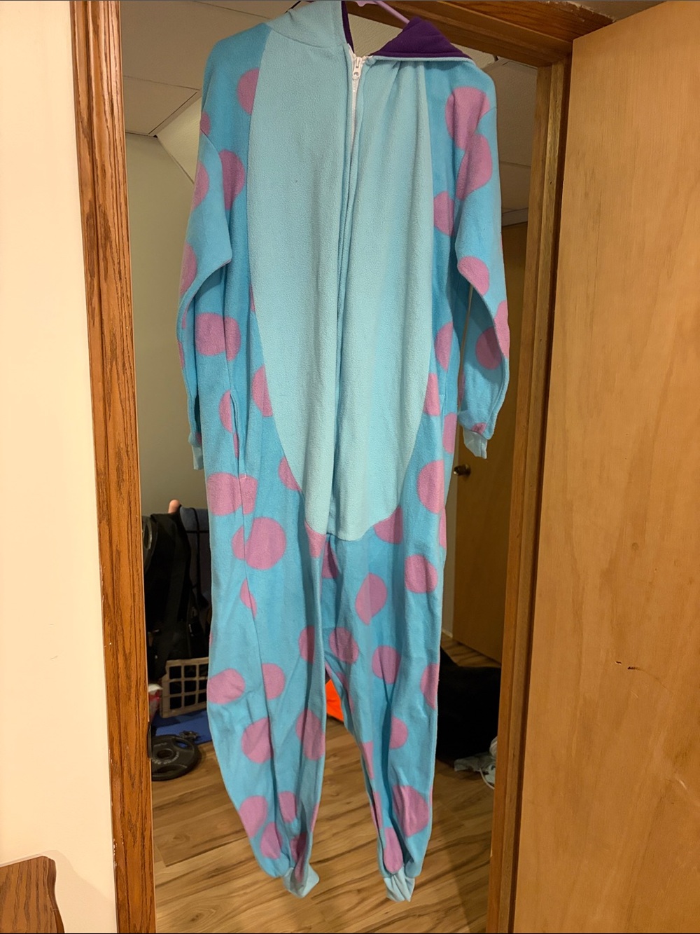 Women's Light Blue Polka Dot Onesie Jumpsuit with Pink Spots